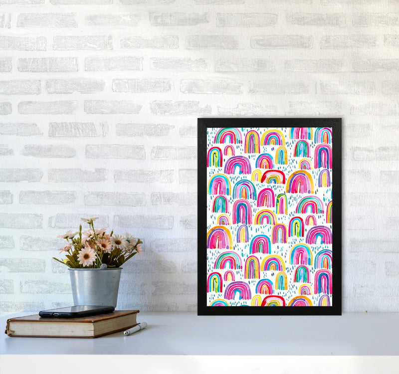 Cute Watercolor Rainbows Abstract Art Print by Ninola Design A3 White Frame
