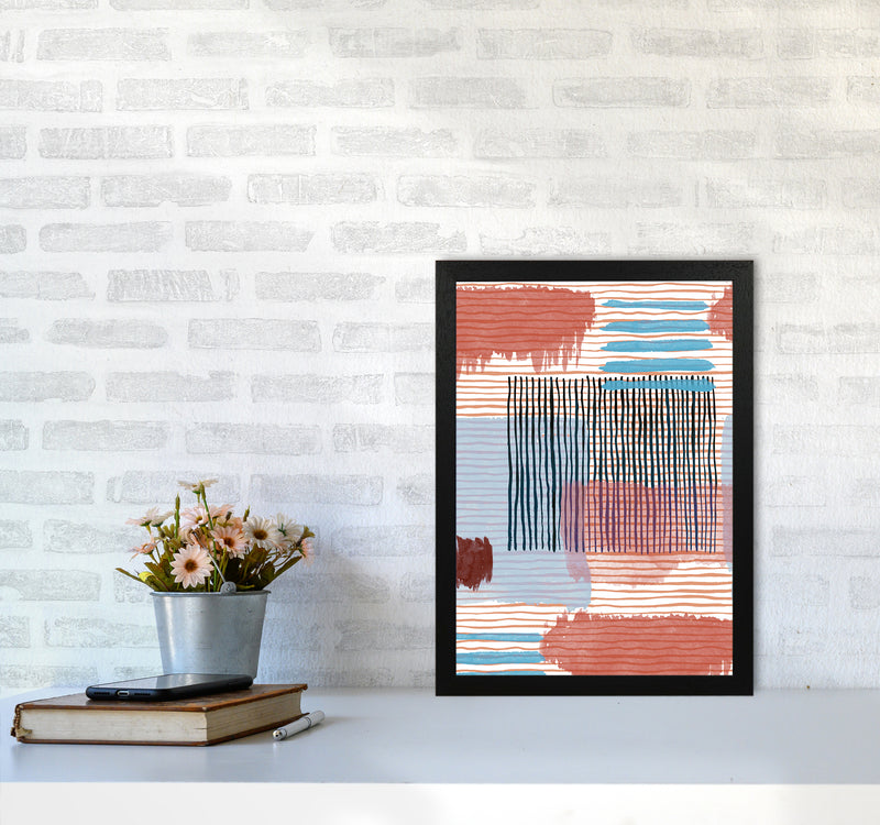 Abstract Striped Geo Red Abstract Art Print by Ninola Design A3 White Frame