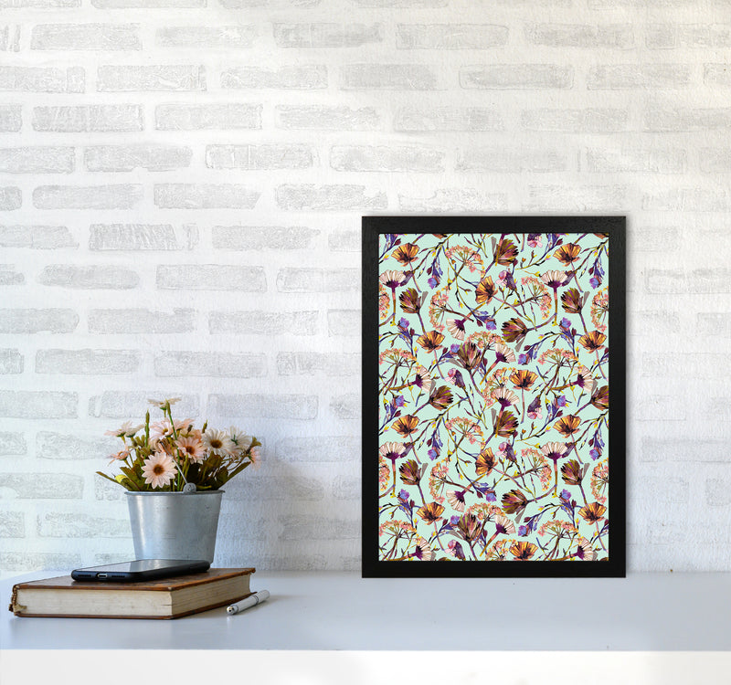 Dry Blue Flowers Collage Abstract Art Print by Ninola Design A3 White Frame