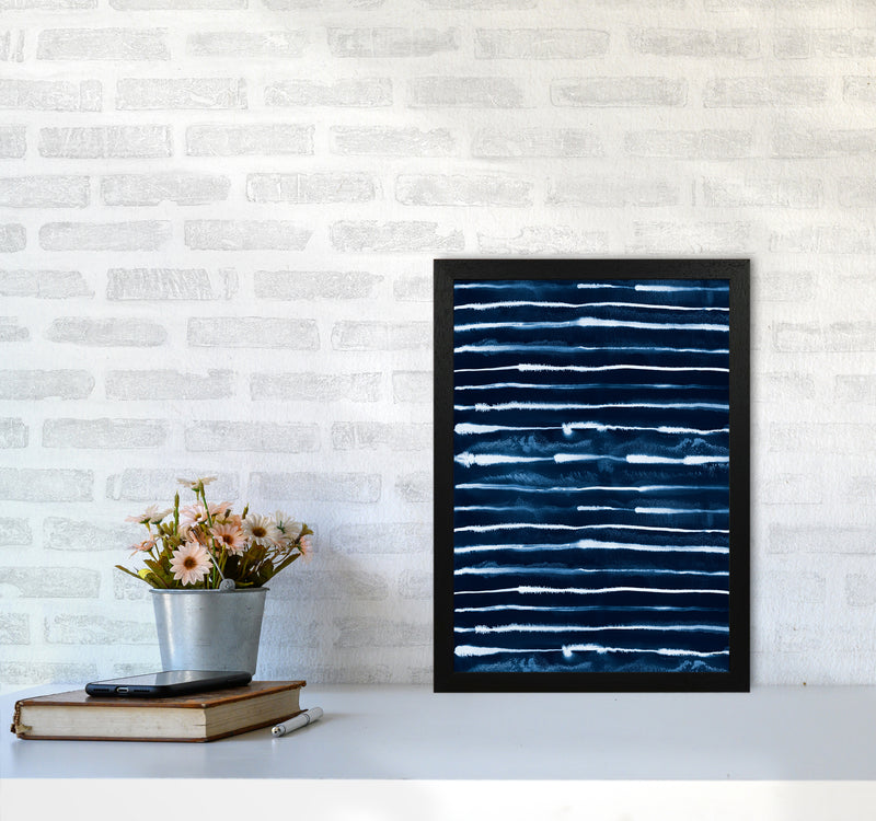 Electric Ink Lines Navy Abstract Art Print by Ninola Design A3 White Frame