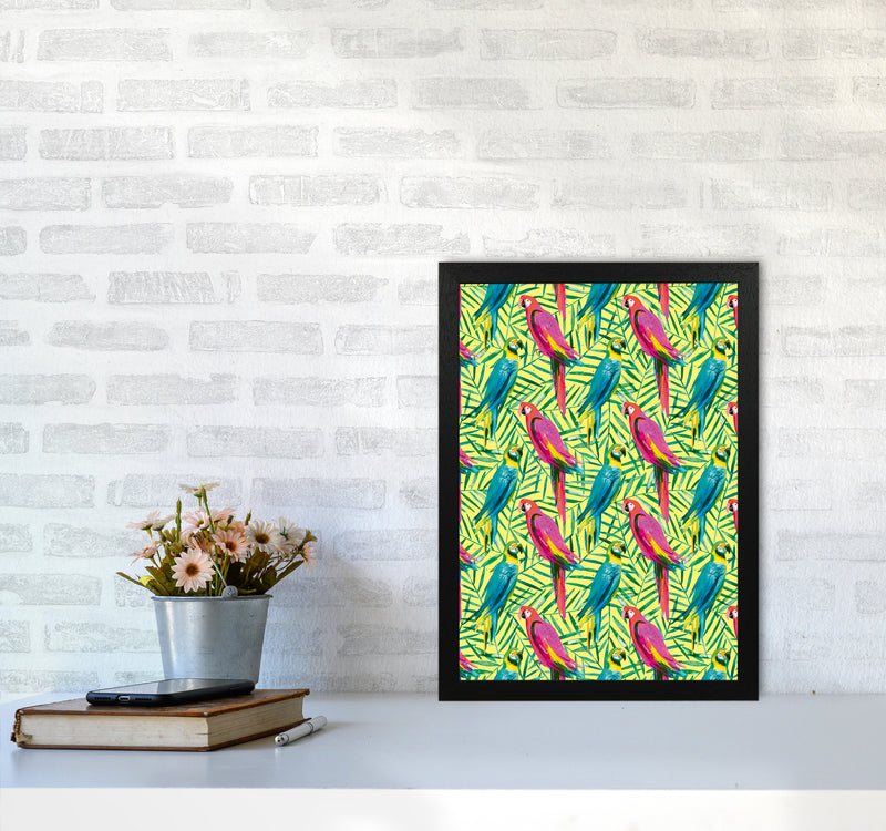 Tropical Parrots Palms Abstract Art Print by Ninola Design A3 White Frame