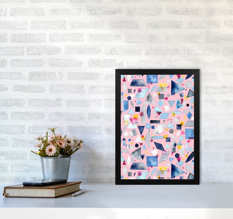Geometric Pieces Pink Abstract Art Print by Ninola Design A3 White Frame