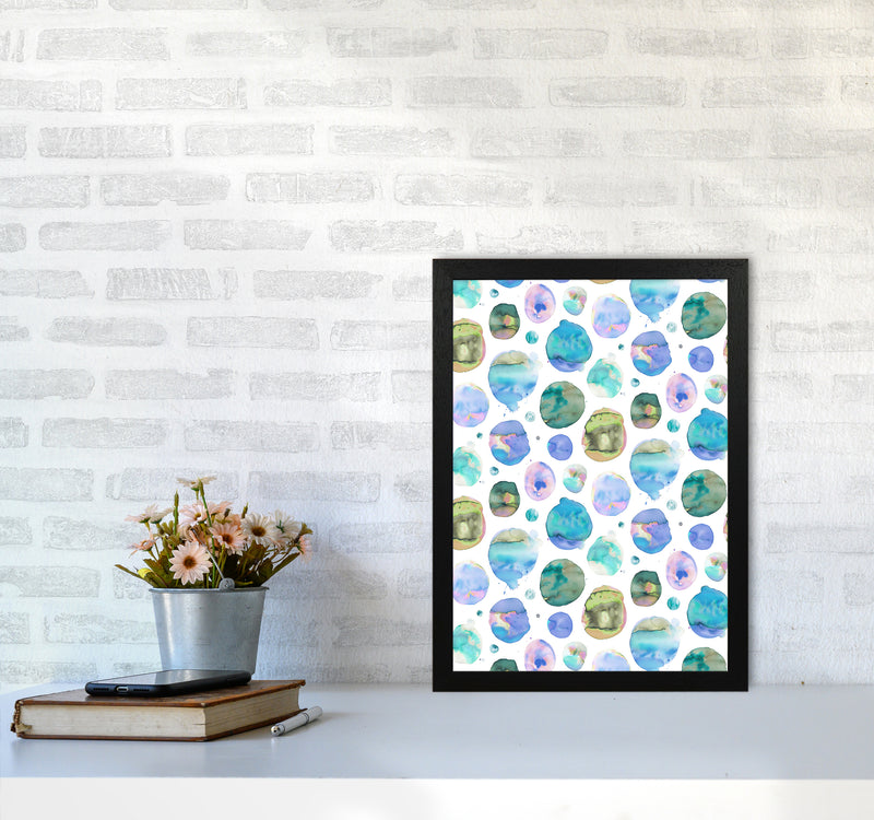 Big Watery Dots Blue Abstract Art Print by Ninola Design A3 White Frame