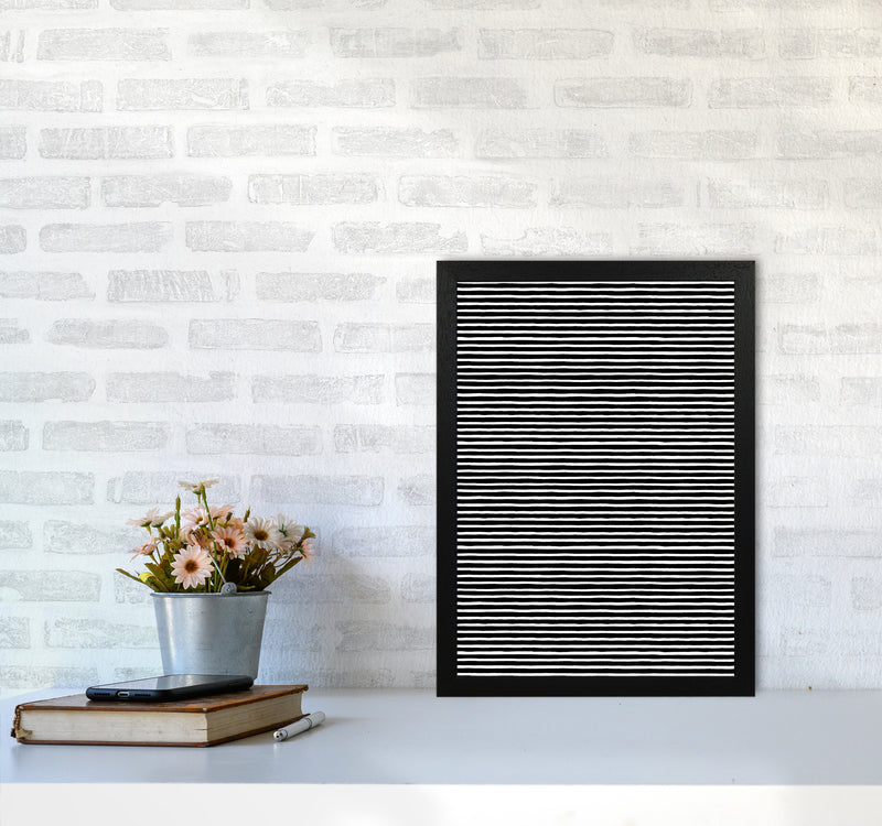Marker Black Stripes Abstract Art Print by Ninola Design A3 White Frame