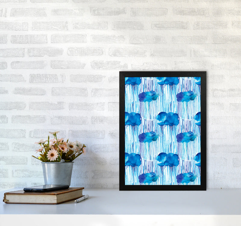 Raining Clouds Blue Abstract Art Print by Ninola Design A3 White Frame