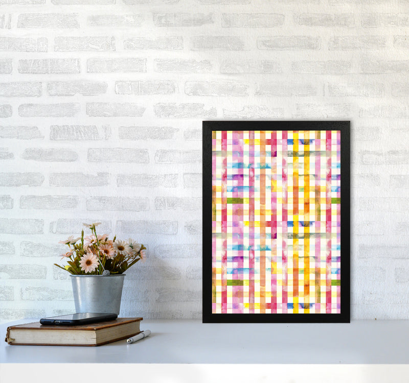 Gingham Vichy Yellow Abstract Art Print by Ninola Design A3 White Frame