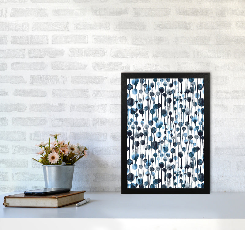 Dripping Dots Navy Abstract Art Print by Ninola Design A3 White Frame