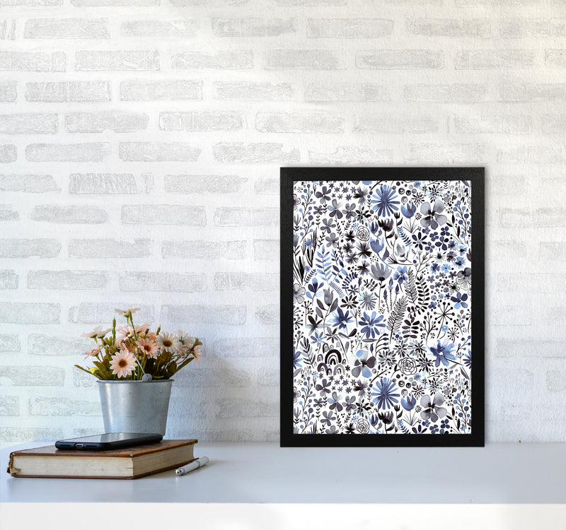 Winter Ink Flowers Abstract Art Print by Ninola Design A3 White Frame
