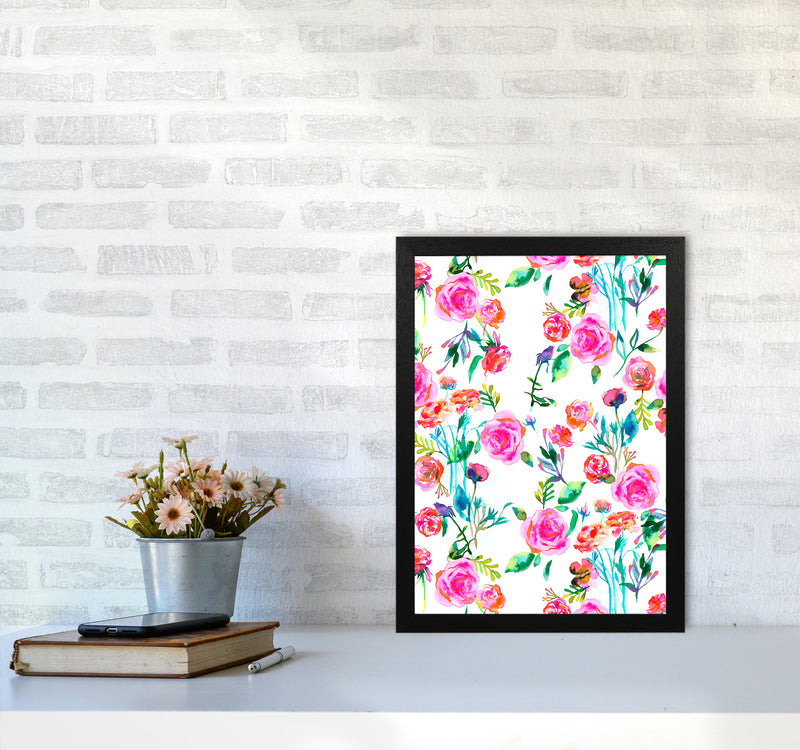 Roses Bouquet Pink Abstract Art Print by Ninola Design A3 White Frame