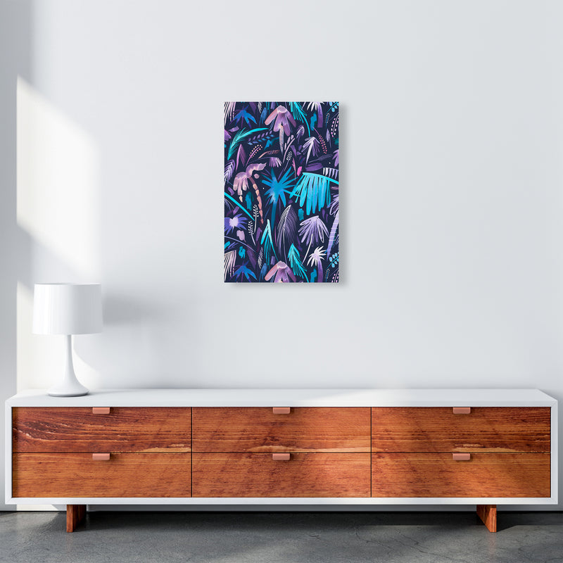 Brushstrokes Tropical Palms Navy Abstract Art Print by Ninola Design A3 Canvas