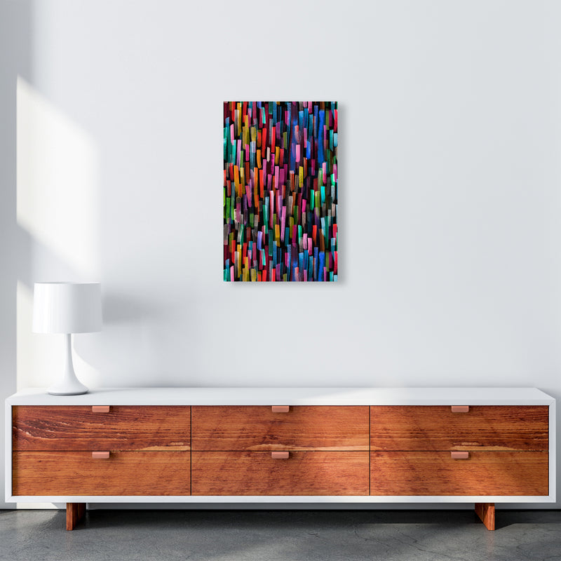 Colorful Brushstrokes Black Abstract Art Print by Ninola Design A3 Canvas