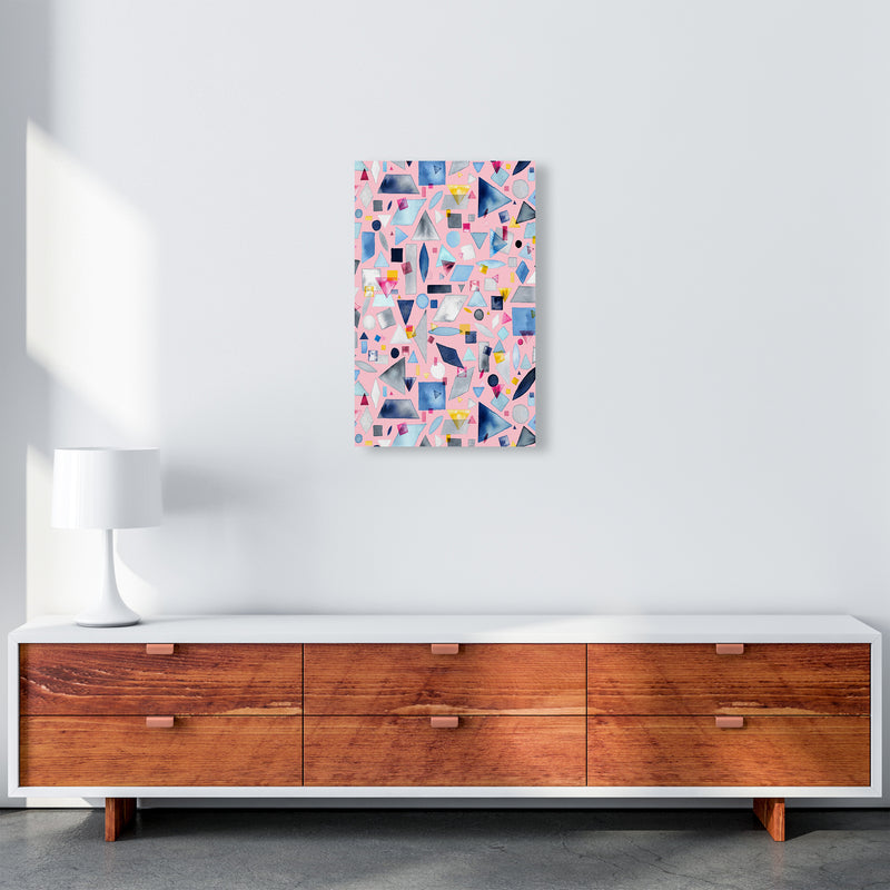Geometric Pieces Pink Abstract Art Print by Ninola Design A3 Canvas