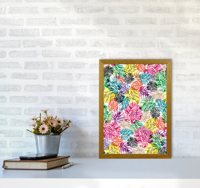 Tropical Monstera Leaves Multicolored Abstract Art Print by Ninola Design A3 Print Only