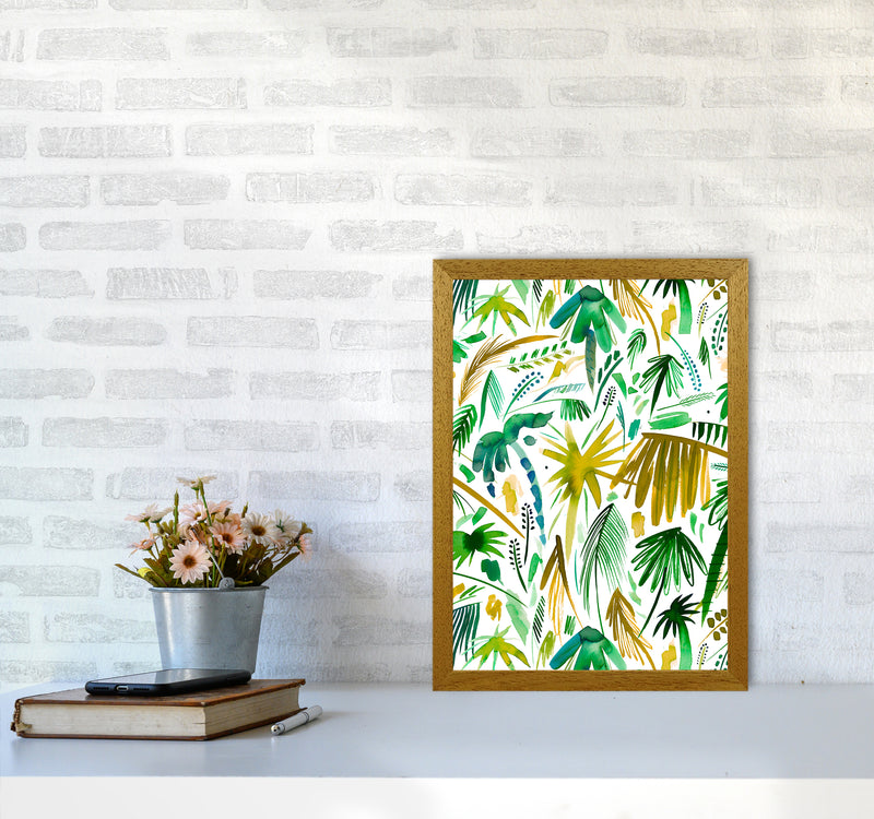 Brushstrokes Tropical Palms Green Abstract Art Print by Ninola Design A3 Print Only