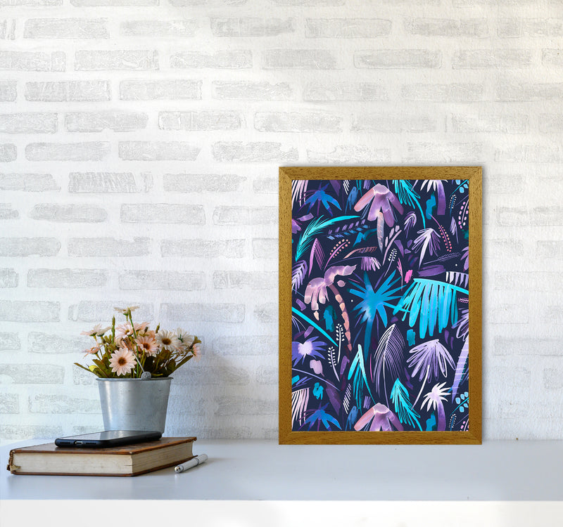 Brushstrokes Tropical Palms Navy Abstract Art Print by Ninola Design A3 Print Only