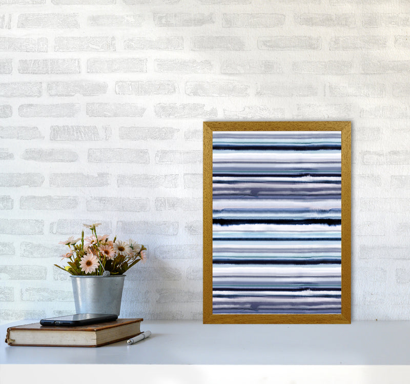 Degrade Stripes Watercolor Navy Abstract Art Print by Ninola Design A3 Print Only