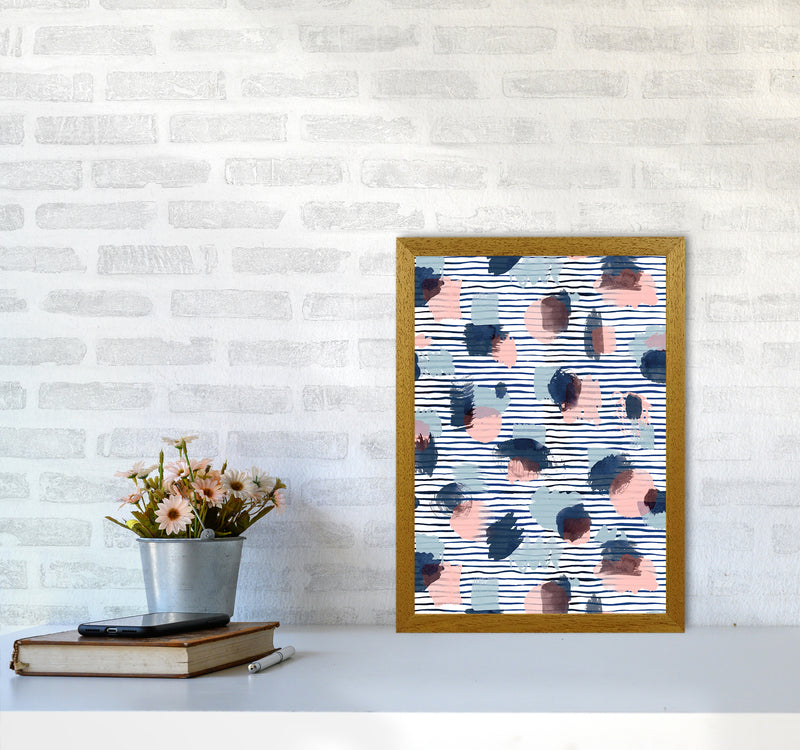 Watercolor Stains Stripes Navy Abstract Art Print by Ninola Design A3 Print Only
