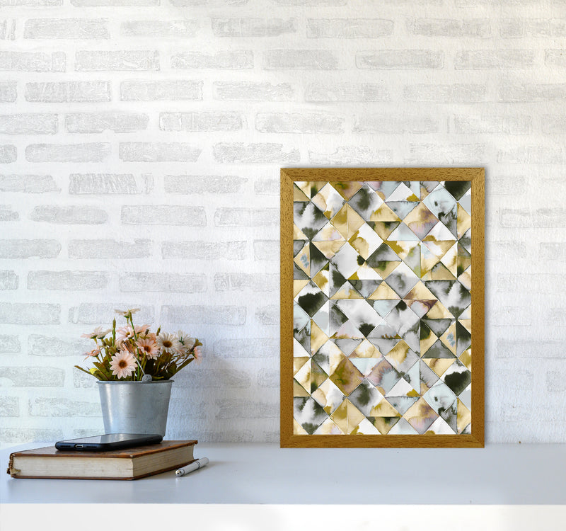 Moody Triangles Gold Silver Abstract Art Print by Ninola Design A3 Print Only