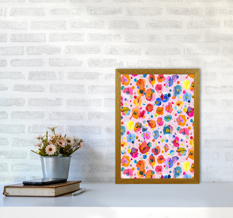 Bohemian Naive Flowers Pink Abstract Art Print by Ninola Design A3 Print Only