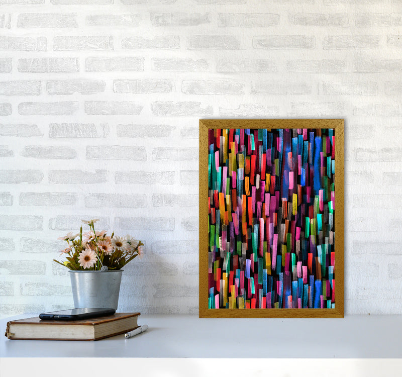 Colorful Brushstrokes Black Abstract Art Print by Ninola Design A3 Print Only