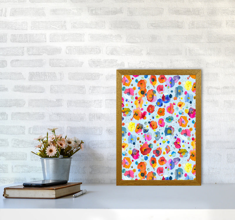 Bohemian Naive Flowers Blue Abstract Art Print by Ninola Design A3 Print Only