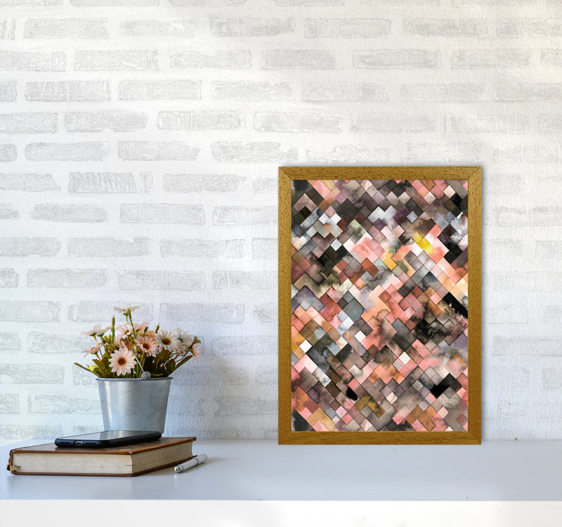 Moody Geometry Rustic Brown Abstract Art Print by Ninola Design A3 Print Only