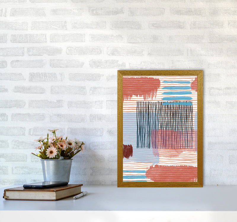 Abstract Striped Geo Red Abstract Art Print by Ninola Design A3 Print Only