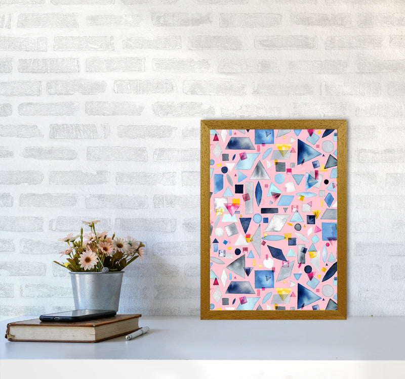 Geometric Pieces Pink Abstract Art Print by Ninola Design A3 Print Only