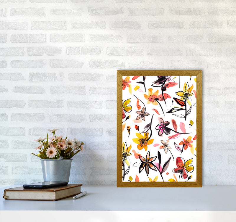 Ink Flowers Yellow Abstract Art Print by Ninola Design A3 Print Only