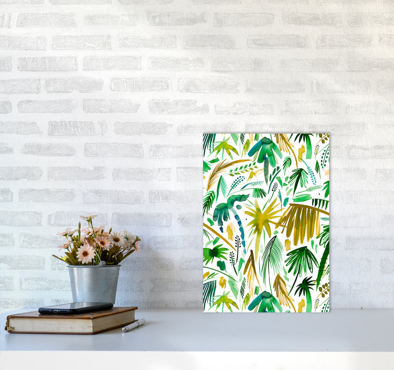 Brushstrokes Tropical Palms Green Abstract Art Print by Ninola Design A3 Black Frame