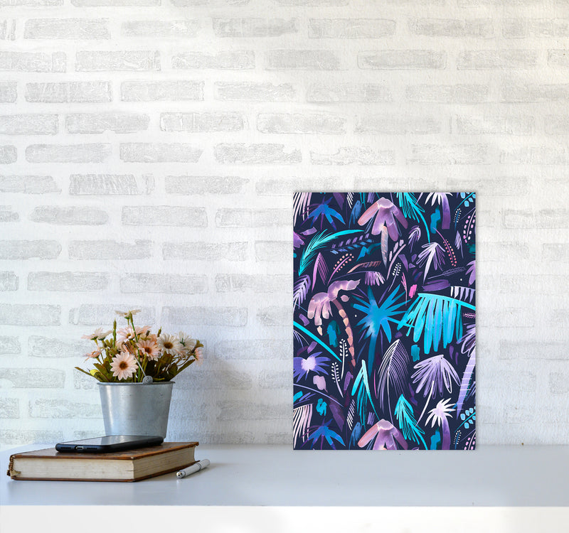 Brushstrokes Tropical Palms Navy Abstract Art Print by Ninola Design A3 Black Frame