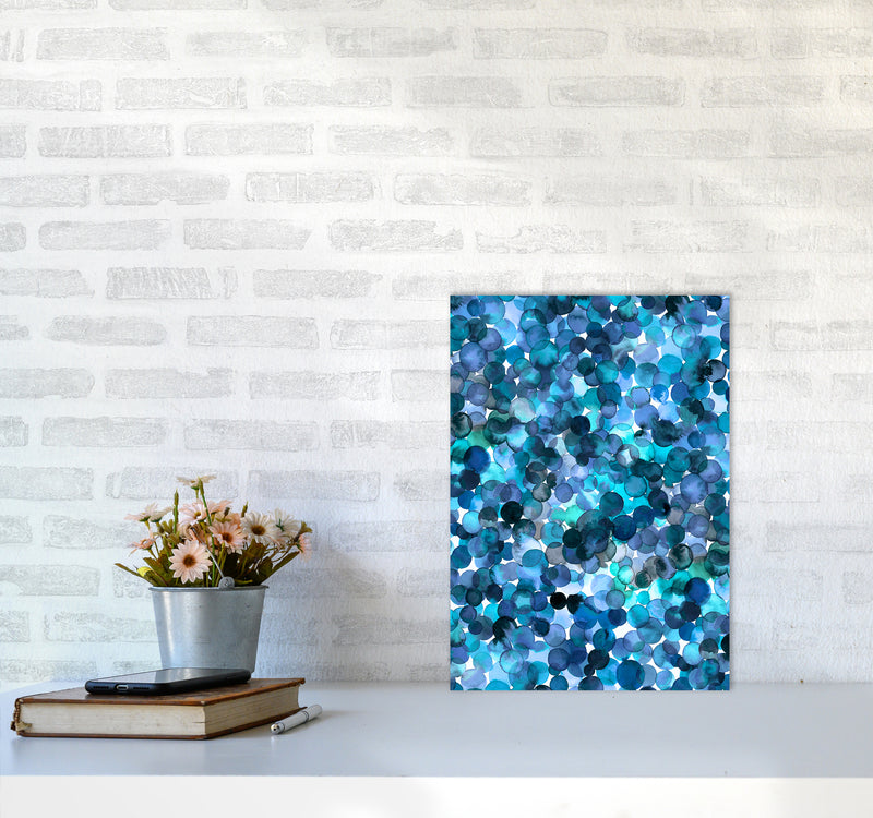 Overlapped Watercolor Dots Blue Abstract Art Print by Ninola Design A3 Black Frame