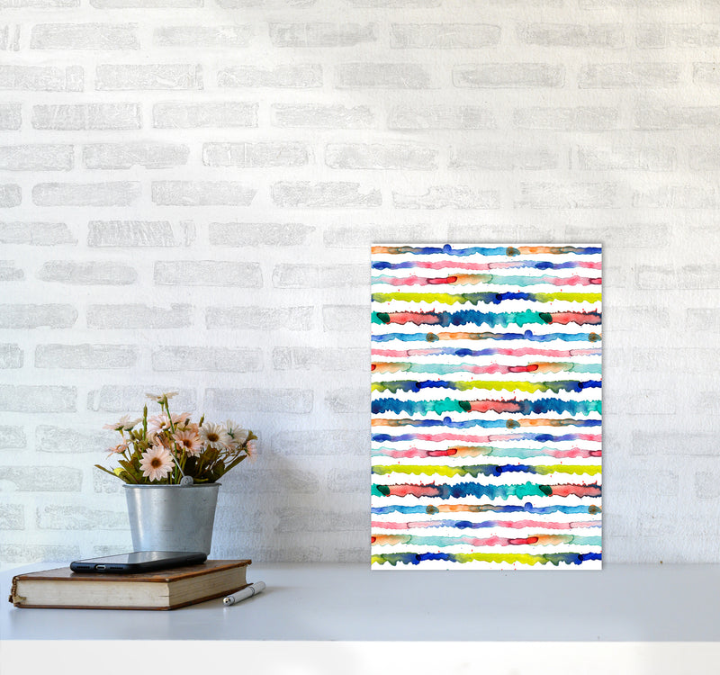 Gradient Watercolor Lines Blue Abstract Art Print by Ninola Design A3 Black Frame