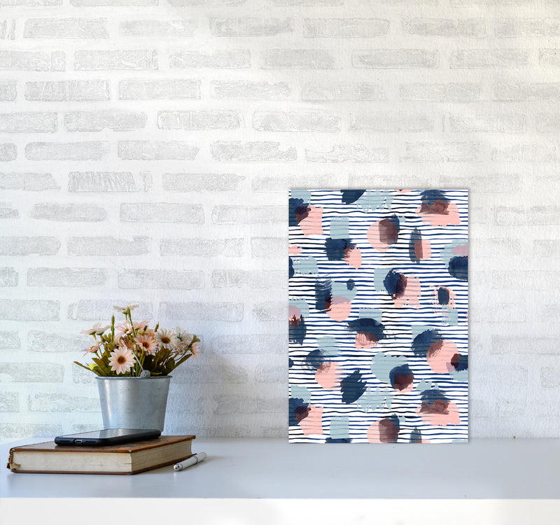 Watercolor Stains Stripes Navy Abstract Art Print by Ninola Design A3 Black Frame