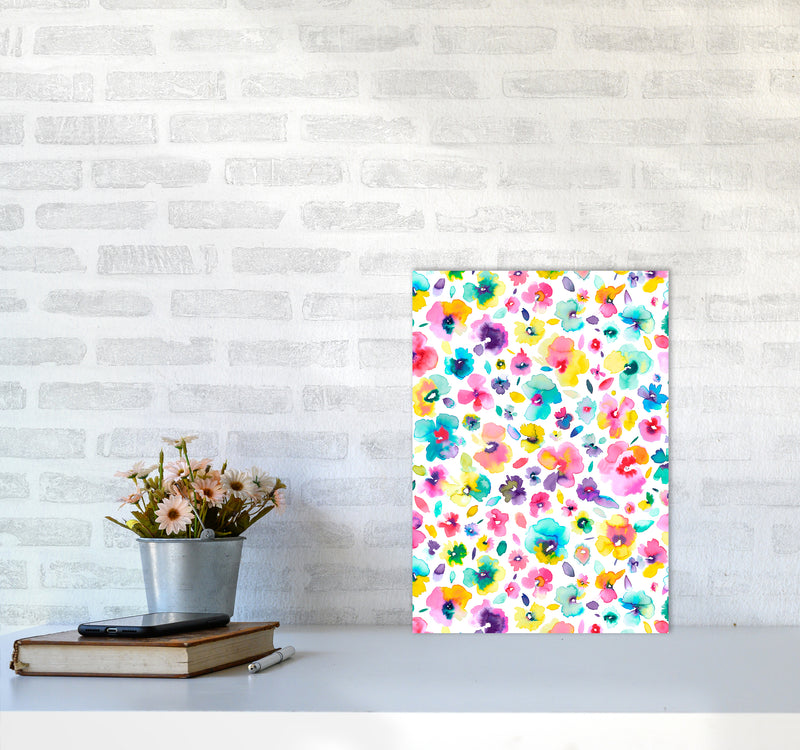 Tropical Flowers Multicolored Abstract Art Print by Ninola Design A3 Black Frame