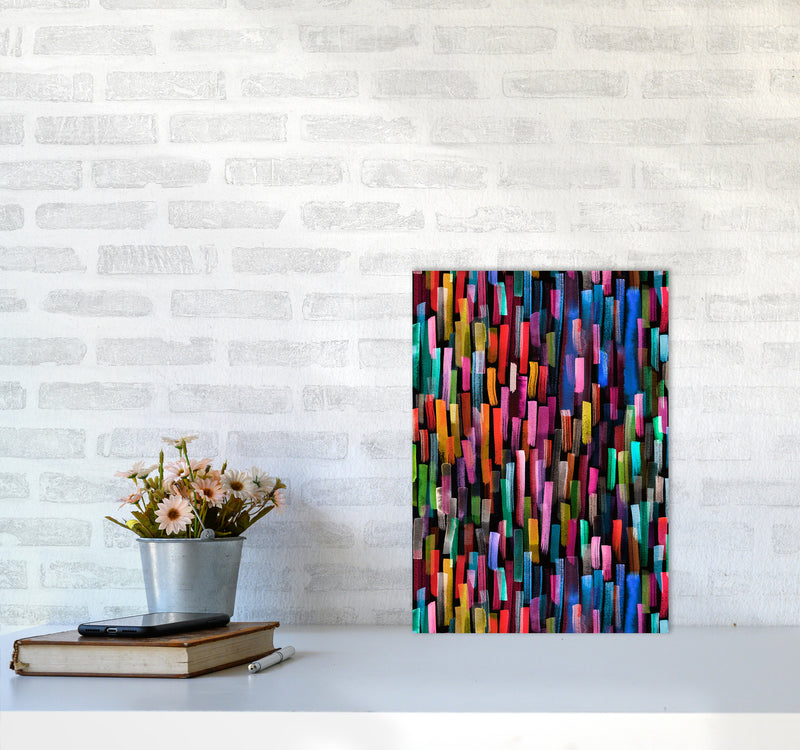 Colorful Brushstrokes Black Abstract Art Print by Ninola Design A3 Black Frame