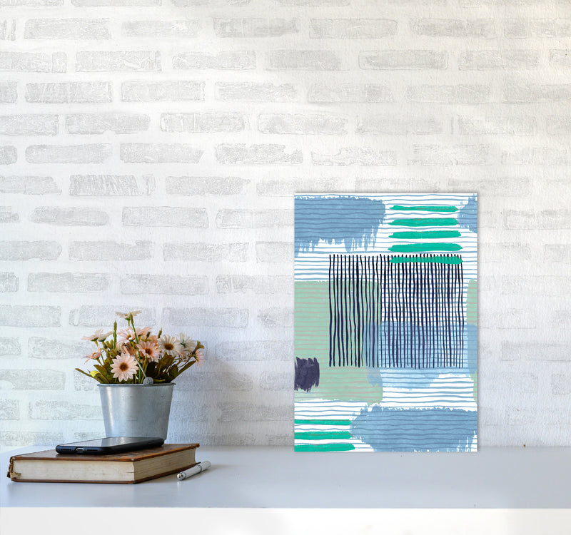 Abstract Striped Geo Green Abstract Art Print by Ninola Design A3 Black Frame