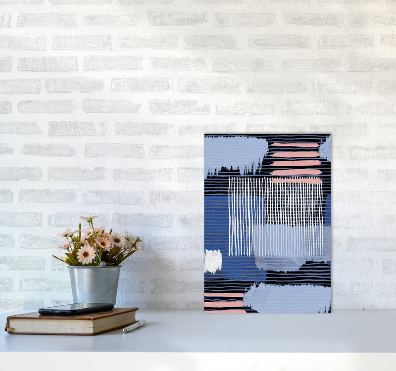 Abstract Striped Geo Blue Abstract Art Print by Ninola Design A3 Black Frame