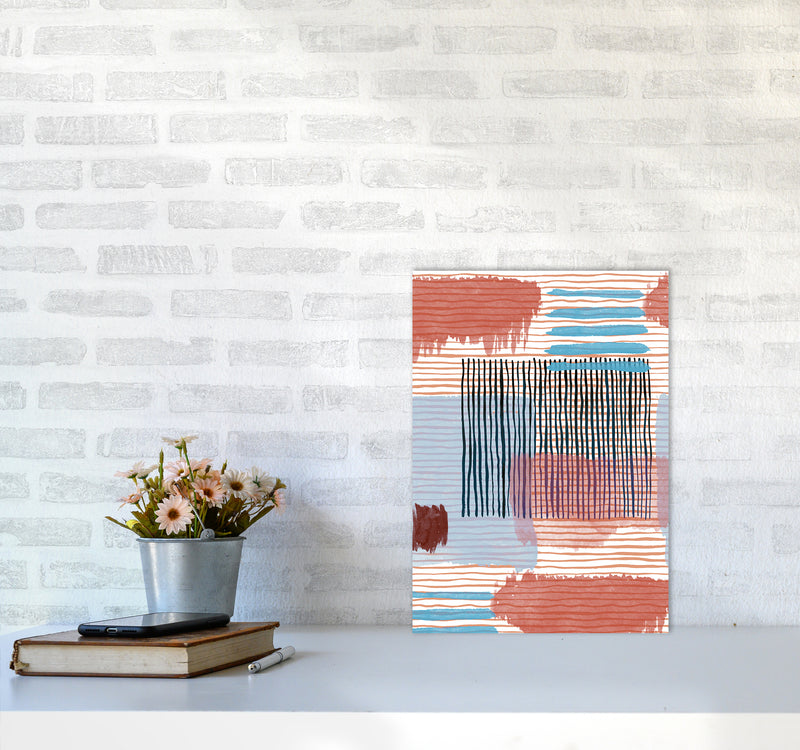 Abstract Striped Geo Red Abstract Art Print by Ninola Design A3 Black Frame