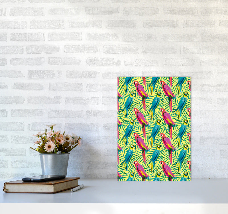 Tropical Parrots Palms Abstract Art Print by Ninola Design A3 Black Frame