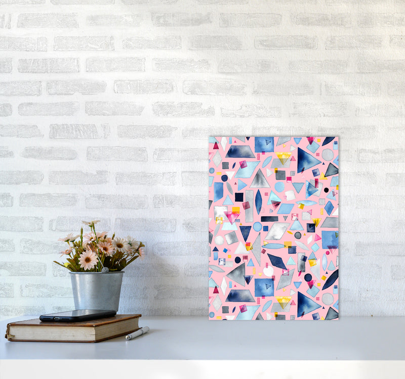 Geometric Pieces Pink Abstract Art Print by Ninola Design A3 Black Frame
