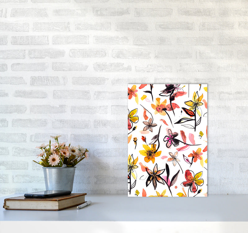 Ink Flowers Yellow Abstract Art Print by Ninola Design A3 Black Frame