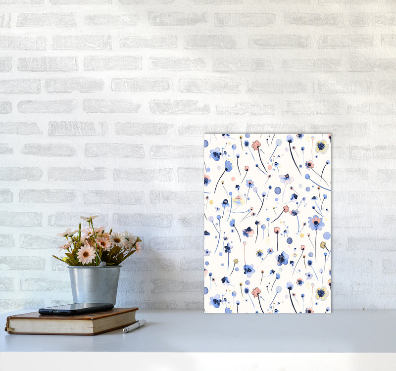 Blue Soft Flowers Abstract Art Print by Ninola Design A3 Black Frame