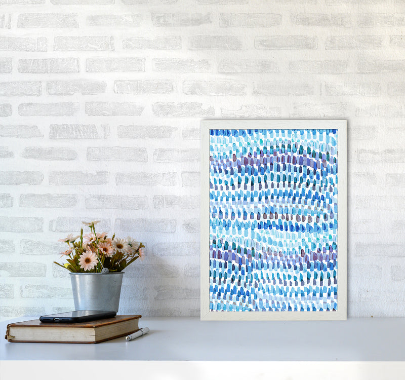 Artsy Strokes Stripes Colorful Blue Abstract Art Print by Ninola Design A3 Oak Frame