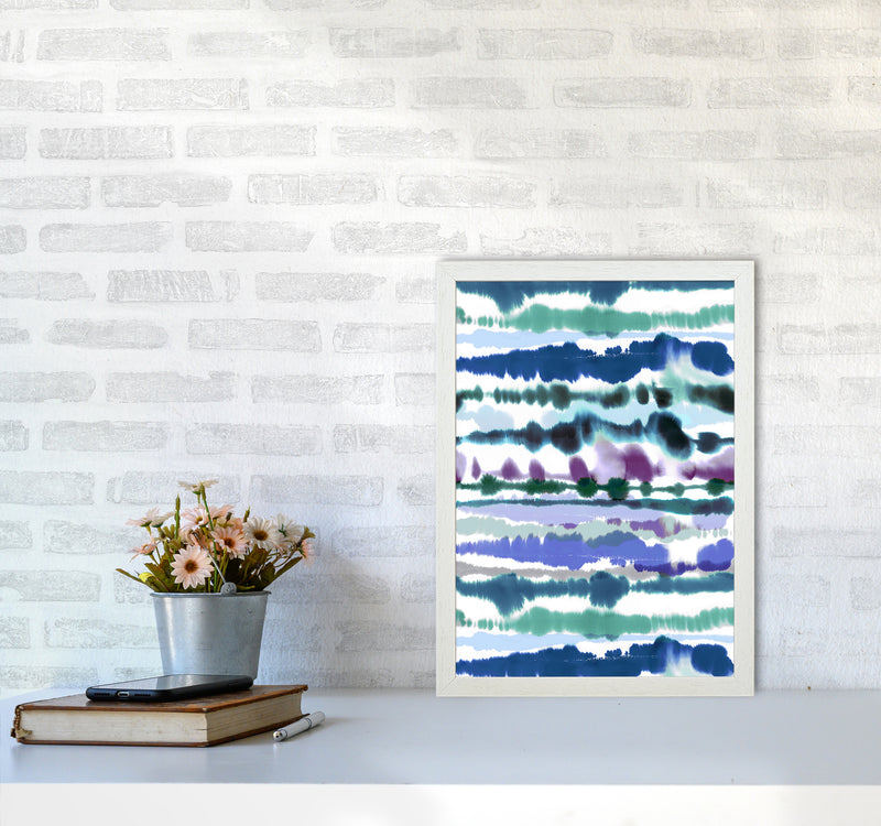 Soft Nautical Watercolor Lines blue Abstract Art Print by Ninola Design A3 Oak Frame
