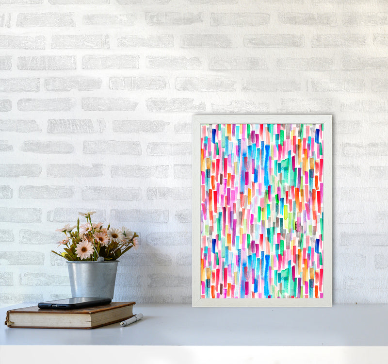 Colorful Brushstrokes Multicolored Abstract Art Print by Ninola Design A3 Oak Frame