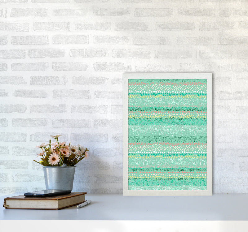 Little Textured Minimal Dots Green Abstract Art Print by Ninola Design A3 Oak Frame