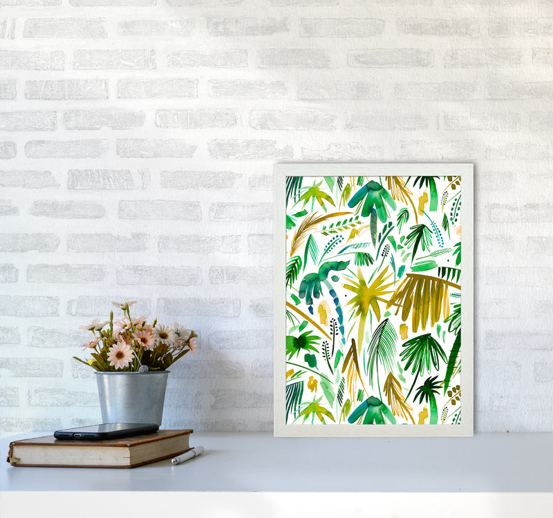 Brushstrokes Tropical Palms Green Abstract Art Print by Ninola Design A3 Oak Frame