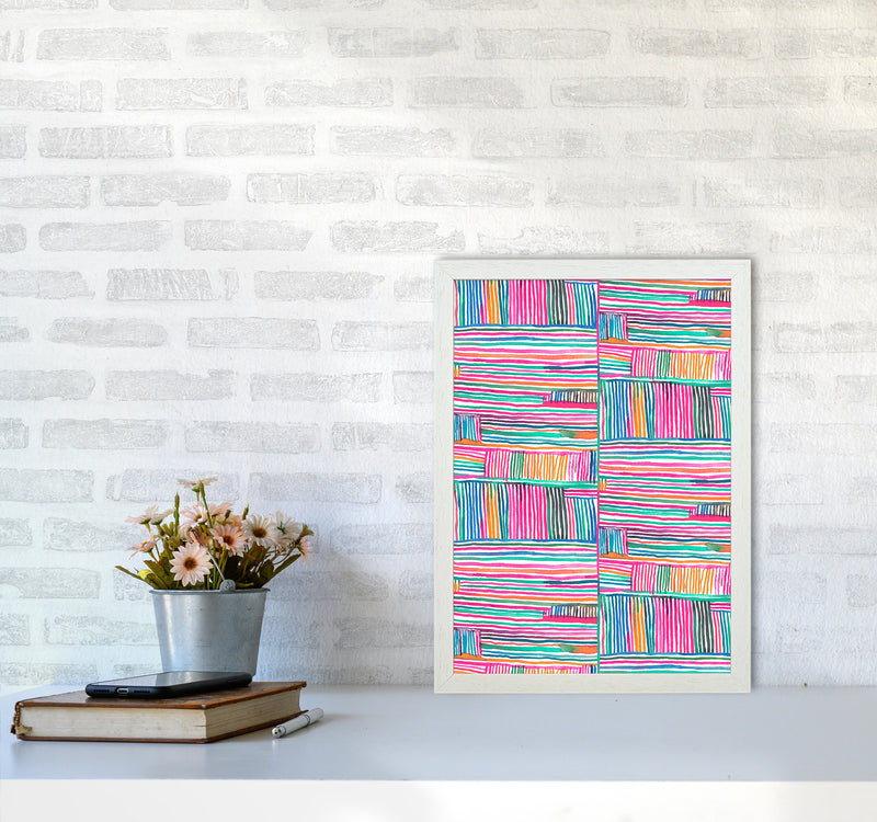 Watercolor Linear Meditation Pink Abstract Art Print by Ninola Design A3 Oak Frame