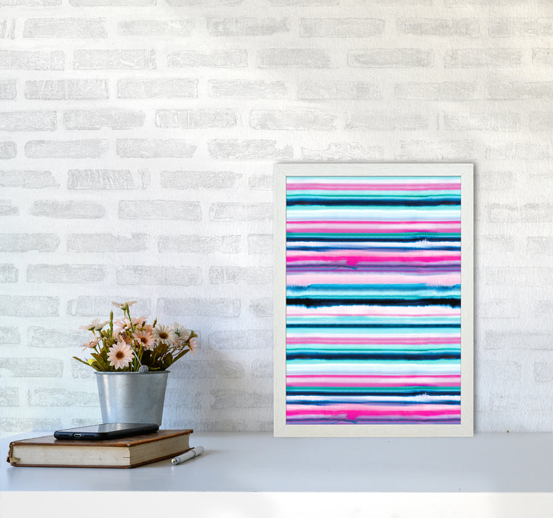 Degrade Stripes Watercolor Pink Abstract Art Print by Ninola Design A3 Oak Frame